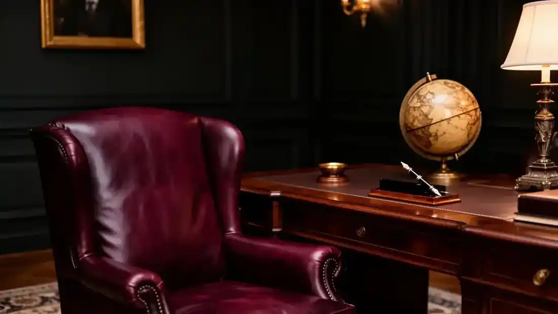 Bureau de banquier privé en cuir bordeaux