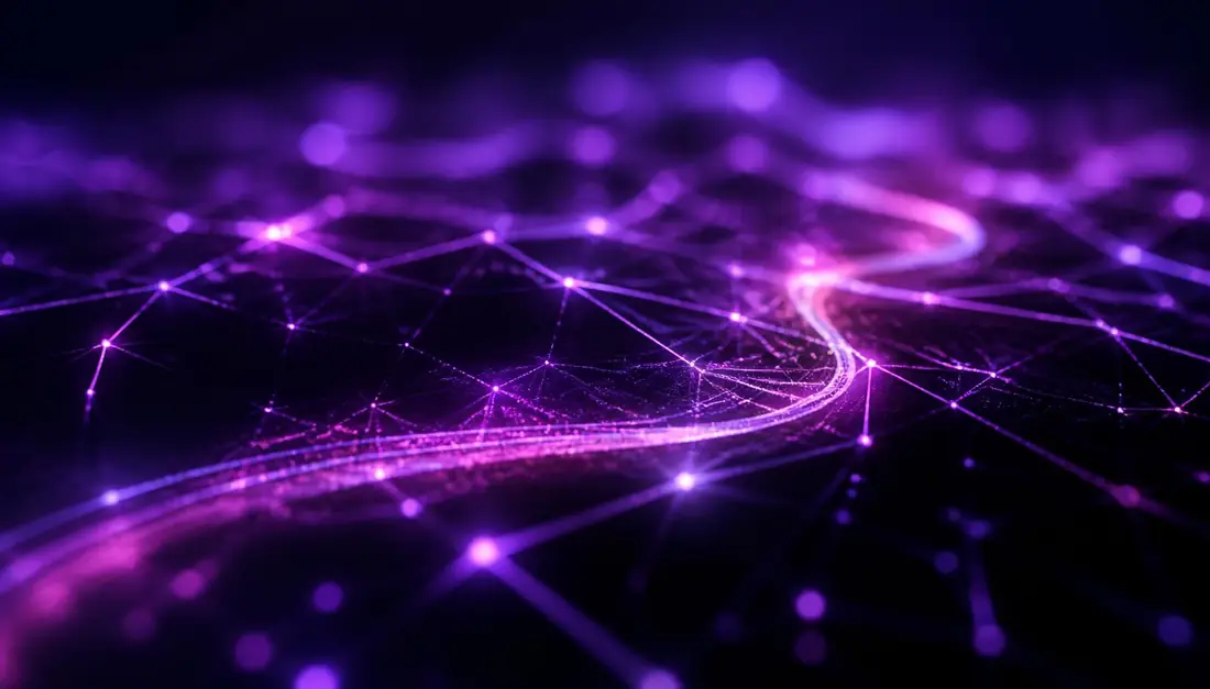 Réseau blockchain lumineux violet